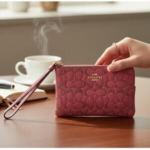 Coach Women’s F88085 Corner Zip Wristlet Red Signature Leather